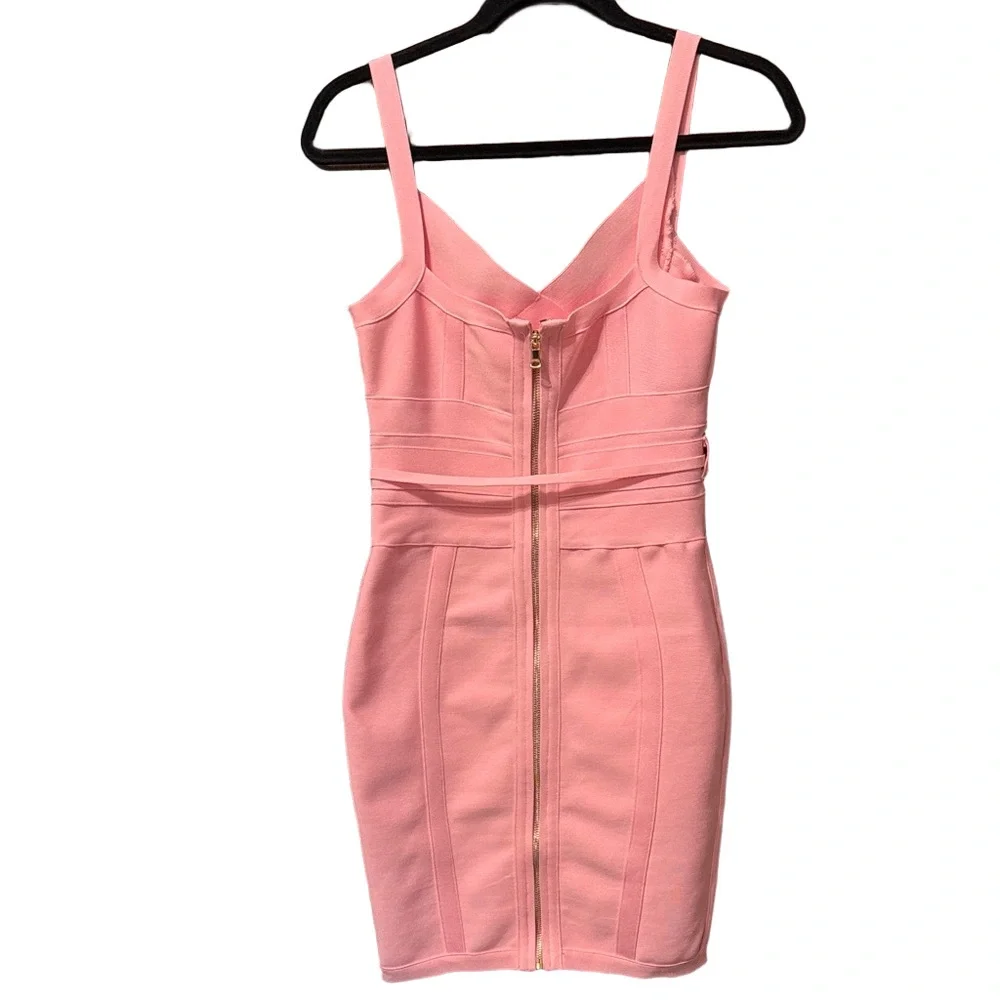 Elegant Pink Bodycon Fitted Pink Midi Dress - Picture 4 of 6